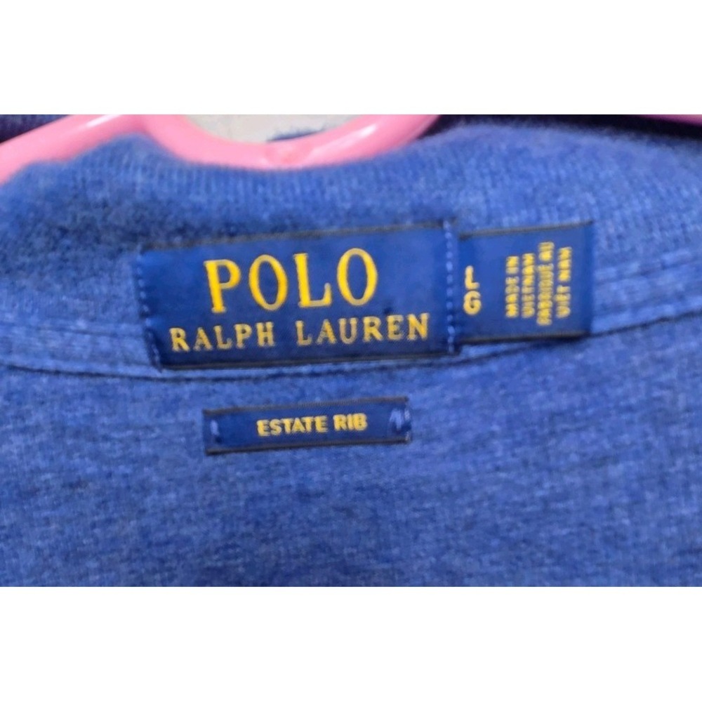 Polo Ralph Lauren Estate Rib Quarter Zip Pullover Blue Cotton Sweater Mens Large - Picture 4 of 6